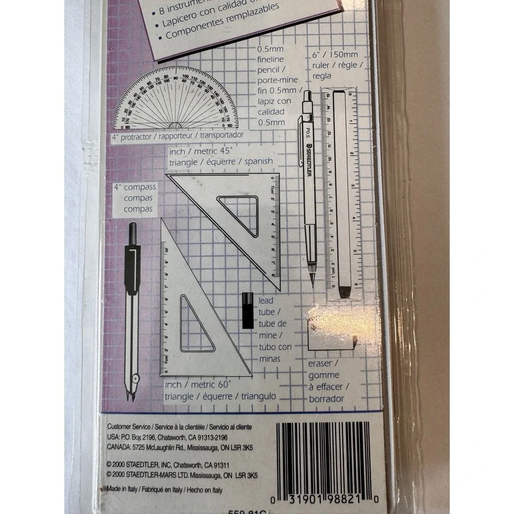 NEW 8 PIECE STAEDTLER GEOMETRY SET INCLUDES PROTRACTOR, COMPASS, RULER & OTHERS‎